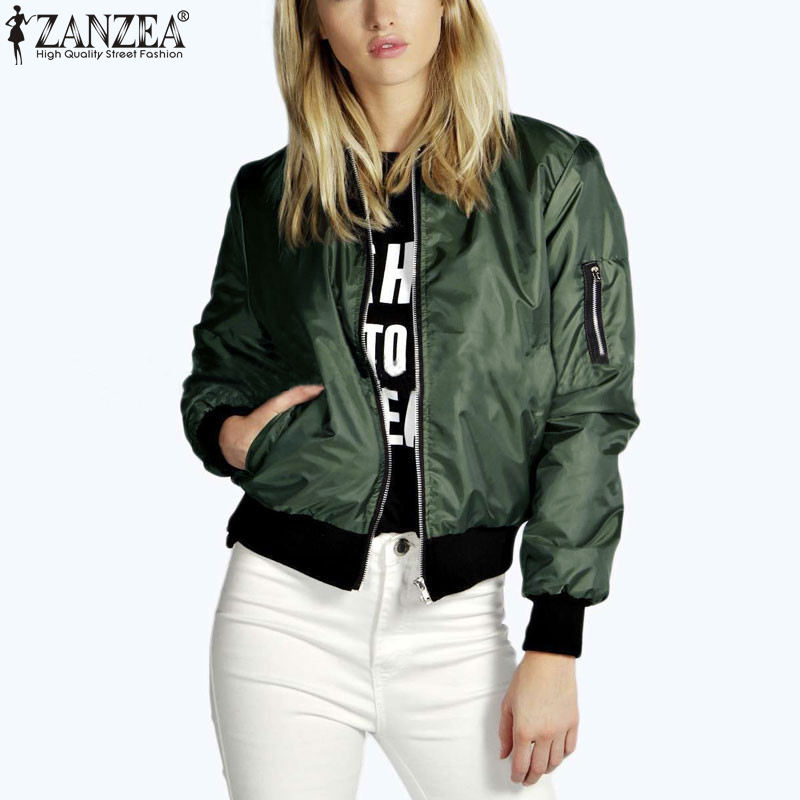 Zanzea 2018 Fashion Women Solid Celeb Bomber Long Sleeve Thin Jacket Coat Casual Stand Collar Slim Short Outerwear Plus Size Image 1