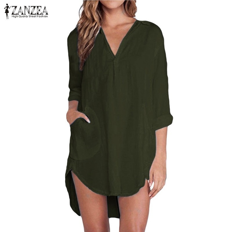 Zanzea Blusas Femininas 2018 Sexy Women See Through Chiffon Shirts Long Sleeve Pocket Casual Blouse Tops Plus Size XS-6XL Image 3