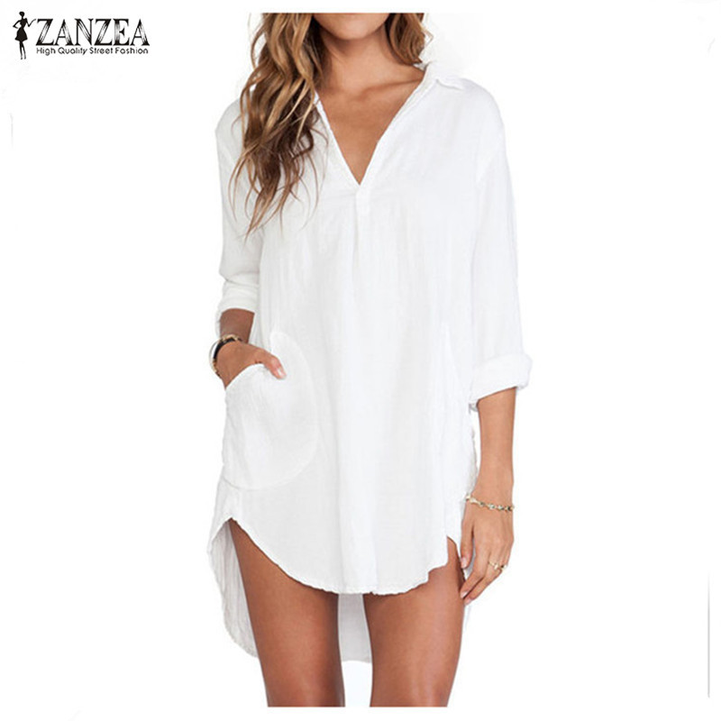 Zanzea Blusas Femininas 2018 Sexy Women See Through Chiffon Shirts Long Sleeve Pocket Casual Blouse Tops Plus Size XS-6XL Image 1